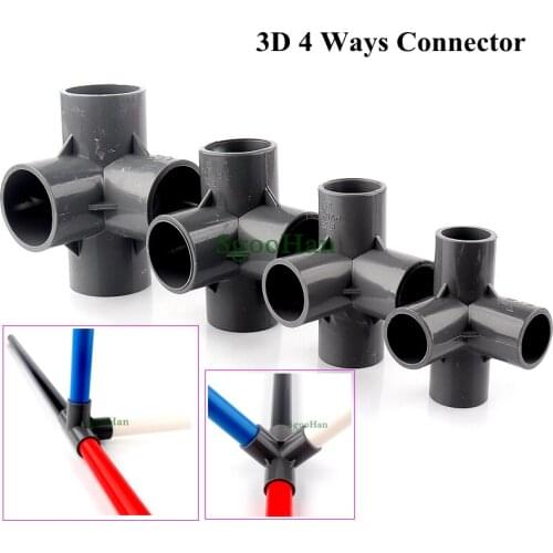 2~30pcs ID 20~50mm 4 Ways Connector Aquarium Fish Tank Joints Fittings Hydroponic Framework PVC Pipe 3D Coupler Adapter Tube