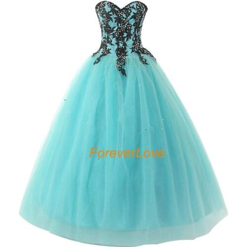 2016 Beautiful Sweetheart Blue Appliques Ball Gown Sleeveless Crystal Long Prom Dress Party Formal Evening Dress
