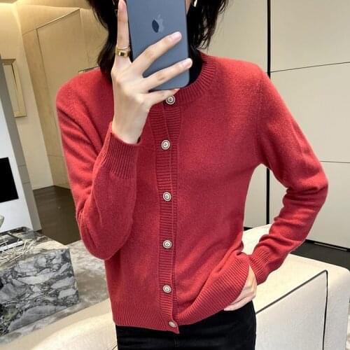 2021 New 100% Cashmere And Wool Cardigan Women Coat Autumn O-Neck Collar Warm Jacket Long Sleeve Soft Sweater Female Outwear