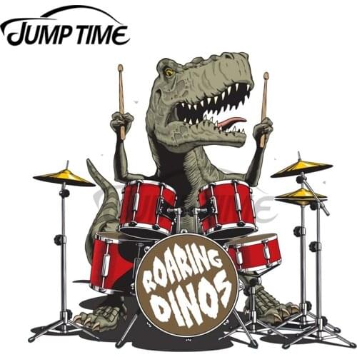 JumpTime 13 x 5.8cm T-Rex Drummer Tyrannosaurus Dinosaur Music Car Stickers Auto Vinyl Decals Bumper JDM RV Creative Car Wrap