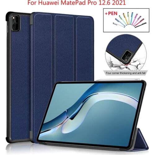 Trifold Stand Cover for Huawei MatePad Pro 12.6 WGR-W19/W09 Leather Case with Auto Sleep Wake UP 2021 Tablet Smart Cover +Stylus