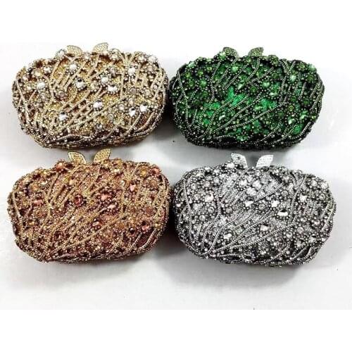 Champagne/White 8 Colors Rhinestone Evening Clutch Purse Wedding Bridesmaid Diamond Chain Handbags Lady Girls Phone Money Bags