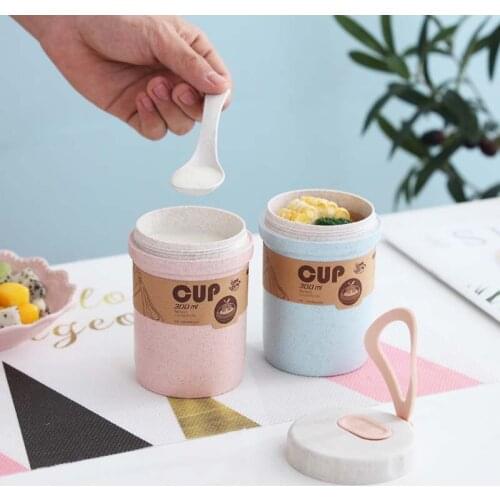 Baby Kids Cereal To Go Wheat Snack Cup with Lid Leak Proof Keep Milk Gruel Breakfast Cup Corn Flake Food Container 300ml