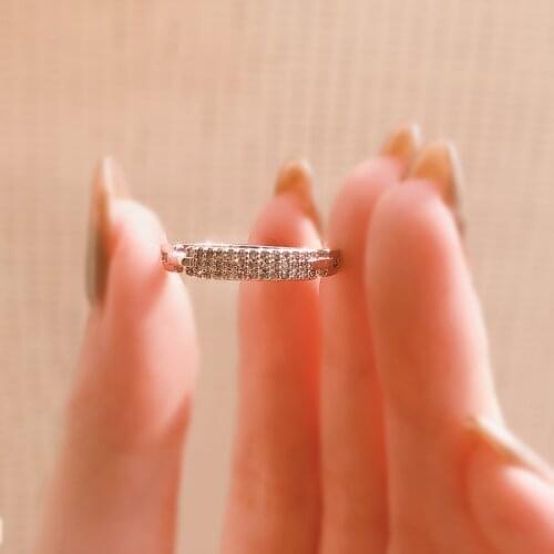 European And American Personality Zircon Three-row Diamond Ring Elegant Temperament Ladies Luxury Fashion Exquisite Gift