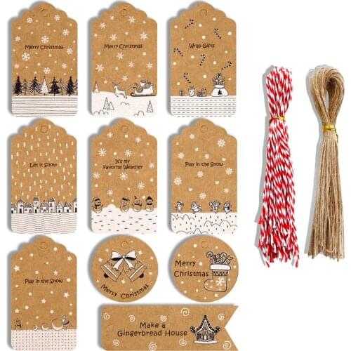 ICraft 100Sets Christmas Gift Tags Xmas Holiday Kraft Paper Label To From Name Label Reindeer Sloth Fox Snow Decoration Card