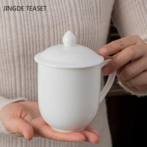 Chinese Suet Jade White Porcelain Tea Cup Travel Portable Ceramic Cups Office Water Cups Household Tea Set Drinkware 290ml