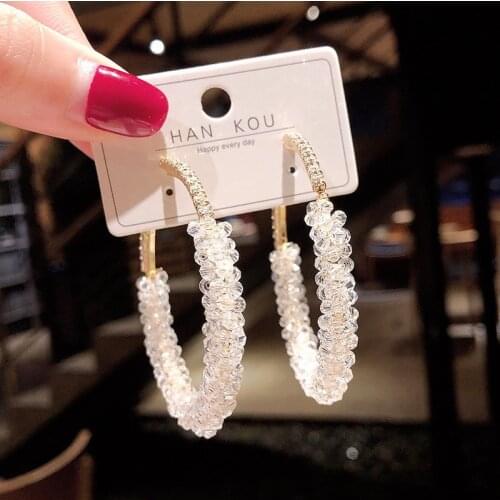 Korean New Fashion Gold Color Big Hoop Earrings for Women Crystal Beads Statement Circle Earrings Jewelry Boucles d'oreilles