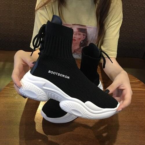 Ins socks shoes women 2019 new autumn students fly woven mesh breathable sponge cake dad shoes high-top sneakers