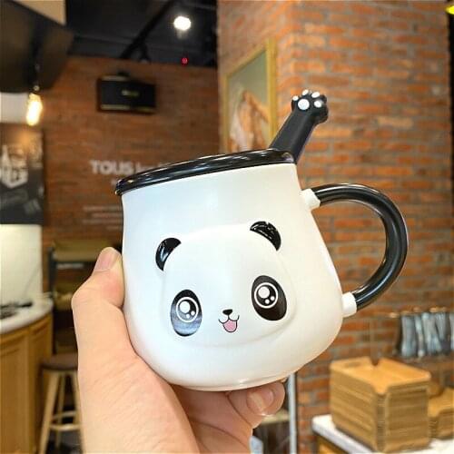Cute Cute Panda Creative Japanese Mug with Lid Spoon Ceramic Cup Home Coffee Couple Water Cup