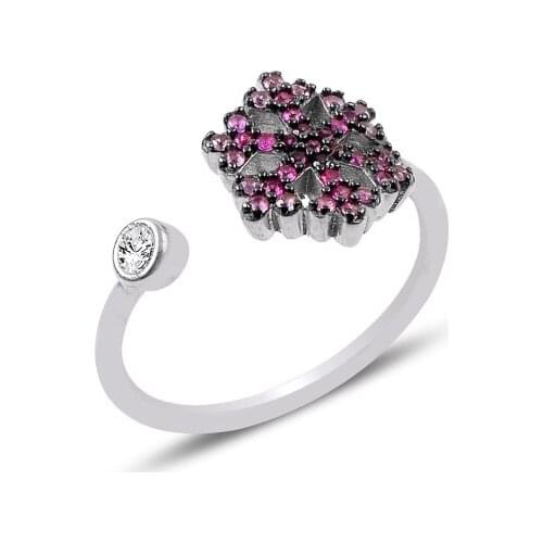 KUTAYDAN Nano Pink Toning Stone Adjustable Tall Snowflake Ring 925 Sterling Silver