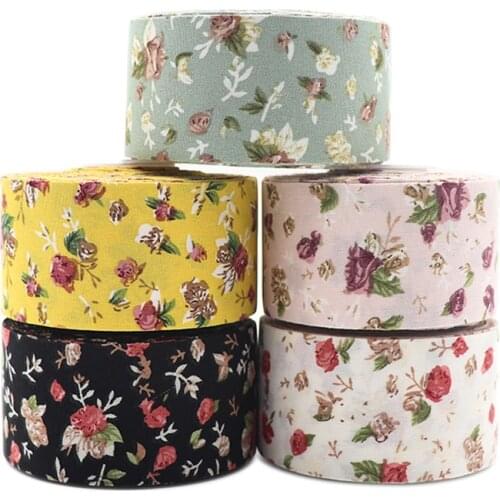 10 Yards 25/38MM Double Sided Flower Printed Cotton Floral Ribbon Polyester for Handmade Gift Packing DIY Hair Bow 2021071001