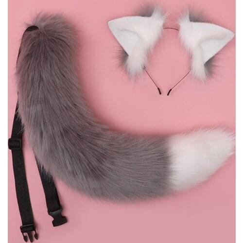 Lolita Headbands Furry Animal Cat Ears Headwear Tail Set Kawaii Hair Hoop for Halloween Cosplay Headpiece Party Supplies