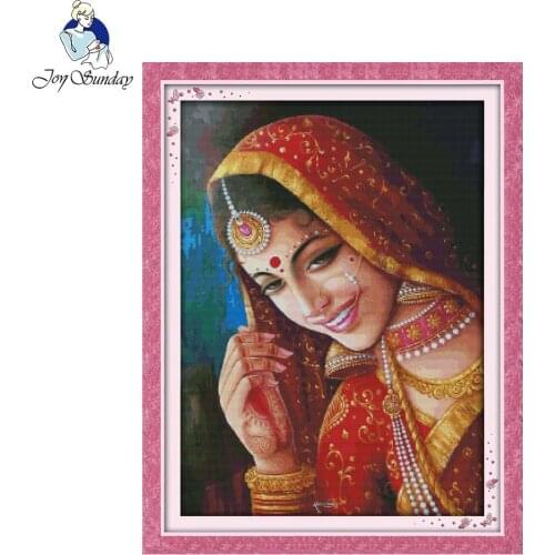 Joy Sunday DIY cross Stitch Kit Sets Handmade Needlework Chinese Embroidery The Indian Bride Patterns Cross-Stitching Paintings