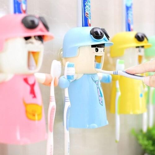 Girl Cute Wash Set Cartoon doll Bathroom Toothbrush Holder With Suction Cup Automatic Toothpaste Dispenser Tooth mug
