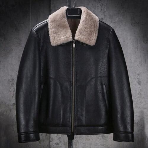 New Mens Sheepskin Shearling Jacket Short Motorcycle Jacket Black Leather Jacket Mens Winter Coats Fur Coat
