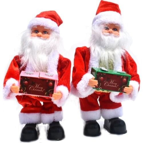 2021 New Creative Christmas Electric Toys for Kids Stuffed Santa Claus with Gift Box Animated Santa Claus Xmas Ornament