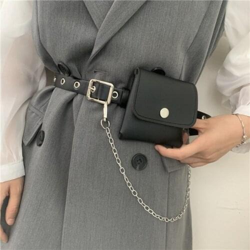 New Chain Small Bag Belts For Women Jean Punk Silver Pin Buckle Strap Belt Shoulder Bag Phone Pouch Waist Bags Hollow Rivet Girl