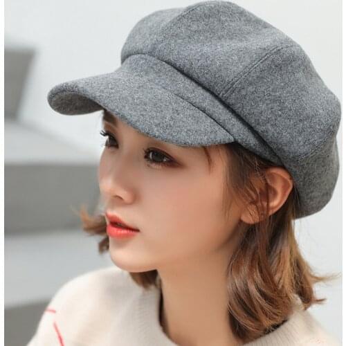Auutmn Winter Women Cap Solid Newsboy Warm Hat Casual Wool Cap Ladies Beret