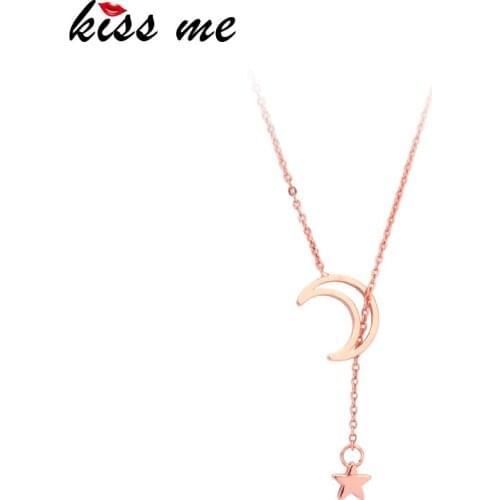 Kissme Special Design Nested Rose Gold Color Brass Moon Star Pendant Necklace For Women Gifts 2019 New Fashion Jewelry Wholesale