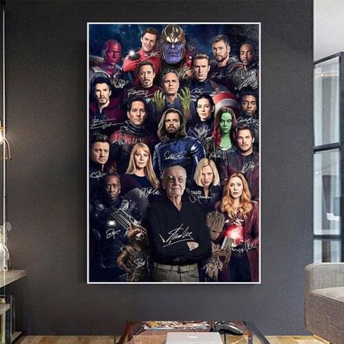 Marvel Avengers Game Over Superhero Signature Poster Vintage Movie Wall Art Canvas Pictures for Kids Bedroom Living Room Decor