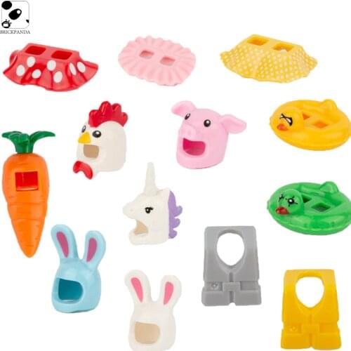 DIY City Figures Parts Building Blocks Headwear Lifebuoy Animal Hat Rabbit Unicorn Headgear Girl Cute Skirt Friend Kid Toys