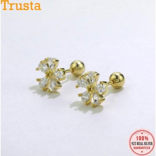 Trustdavis Real 925 Sterling Silver Fashion Flower Shiny CZ Screw Stud Earrings For Women Children Baby Fine Jewelry DA2236
