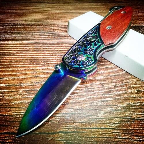 Folding knife, stainless steel knife, carved handle, pocket knife, suitable for carrying around, sharp and durable, multi-color
