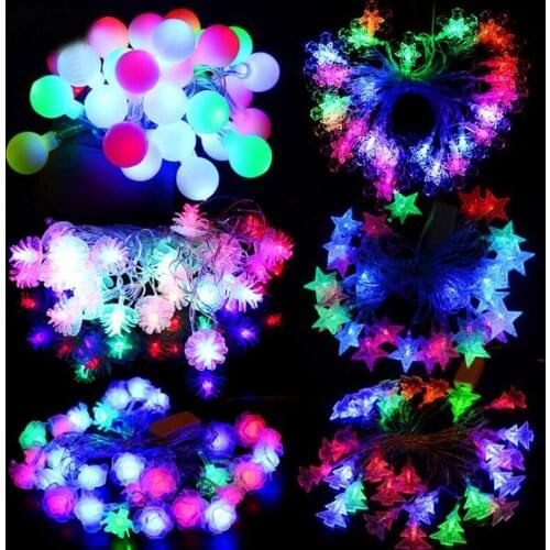 5pcs/lot 5Meters 28 Lamps String LED Christmas Light Balls Stars Snowflake Pineal Colorful Lights For Party Wedding Decorations