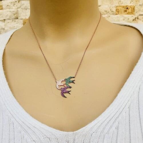 Three Swallows 925 Sterling Silver Necklace Women Girls Gift Jewelry Accessories Fashion Handmade Elegant Chain