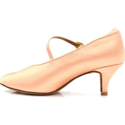 Free Shipping Customize Tan Satin Amazing Closed Toe Forzen Girls Latin Salsa Dance Shoes With Lower Heel In Stock