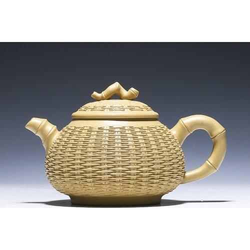 Yixing Purple Clay Tea Pot 360Ml Zisha Teapot Handmade Original Ore Section Bamboo Woven Kettle Ceramic