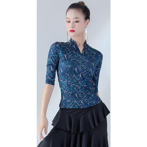 New Adult Fashion Latin Dance Tops Women Long Sleeve Dancing Practice Shirt Sexy Women Ballroom Cha Cha Samba Printing Dancewear