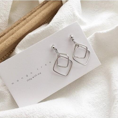 S925 Silver Needle Female Geometric Solid Color Earrings Simple Niche Design Sense Cold Wind Temperament Personality Earrings