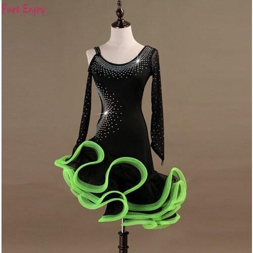 Women latin dance clothes luxury longsleeve latin dance dress for girls latin dance dresses lady performance dress Dance suit
