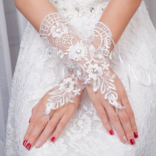 Women Wedding Fingerless Gloves Lace Applique Bridal Gloves Eblow Length Woman Gloves