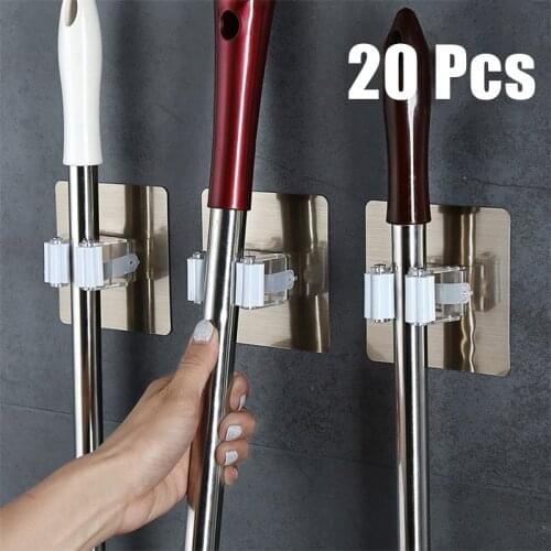 10/20Pcs Kitchen Bathroom Adhesive Multi-Purpose Hooks Wall Mounted Mop Organizer Holder RackBrush Broom Hanger Strong Hooks VIP