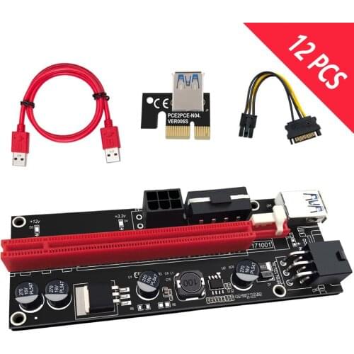 12PCS High Quality VER 009S PCI-E 1X to 16X LER Riser Card Extender PCI Express Adapter USB 3.0 Cable Power Supply for BTC