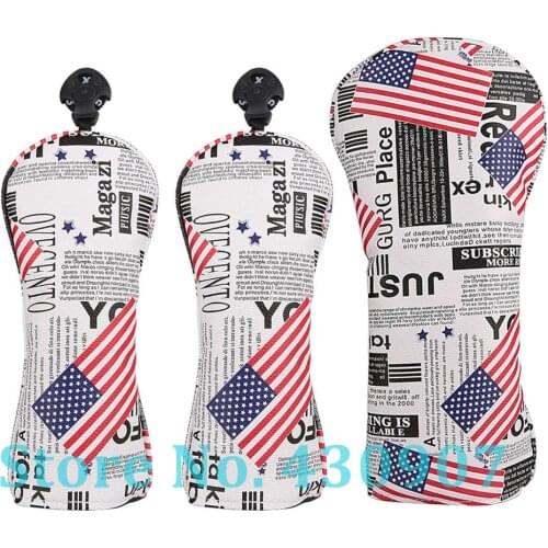3pcs/set USA 1 3 5 Wood Cover USA Flag Golf Club Driver Fairway Wood Head Cover