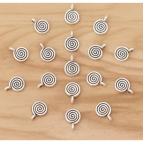 50 Pieces Tibetan Silver Spiral Swirl Circle Charms Pendants Beads for Bracelet Necklace Jewellery Making 12x9mm
