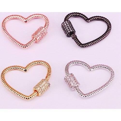 6Pcs,New Charm Heart Shape cz clasp, Gold, Silver, Rose gold, Gunmetal Color, Findings