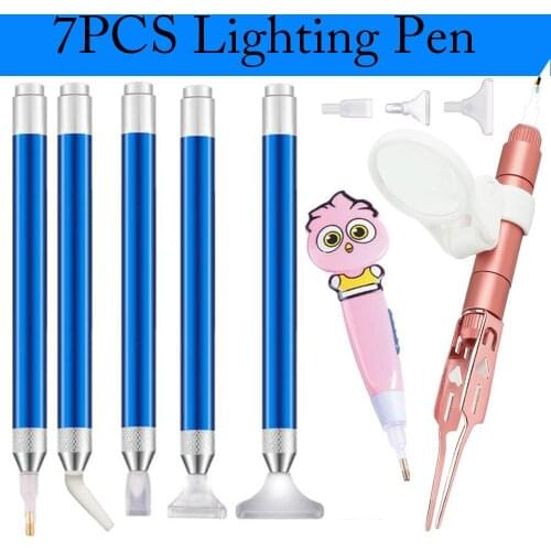 7PCS/Set 5D Diamond Painting Tool Accessories Lighting Point Drill Pen (Without Battery)