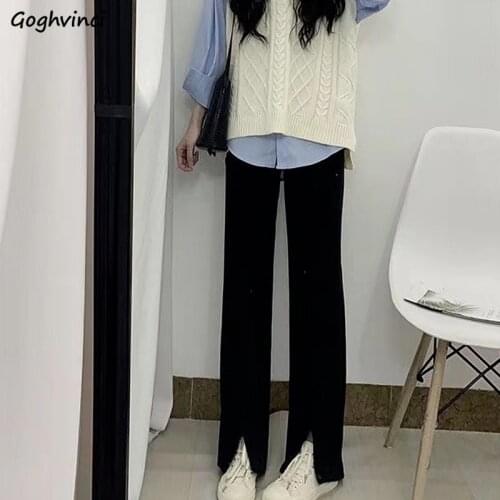 Casual Pants Women Large Size 3XL Loose Straight High Waist Trousers Korean Fashion Chic Front-slit Design All-match Streetwear