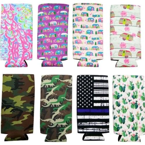 10pcs Creative Neoprene Can Cooler Sleeve for 330ml Slim Can Holder Sunflower Baseball Pattern Beer Soda Water Can Cover