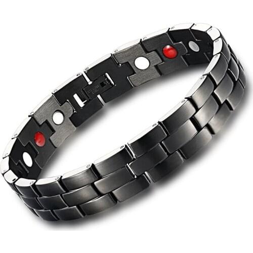 Black Bracelet Men Hand Chain Energy Health Germanium Magnetic Bracelet Men Stainless Steel Bracelets For Women Men