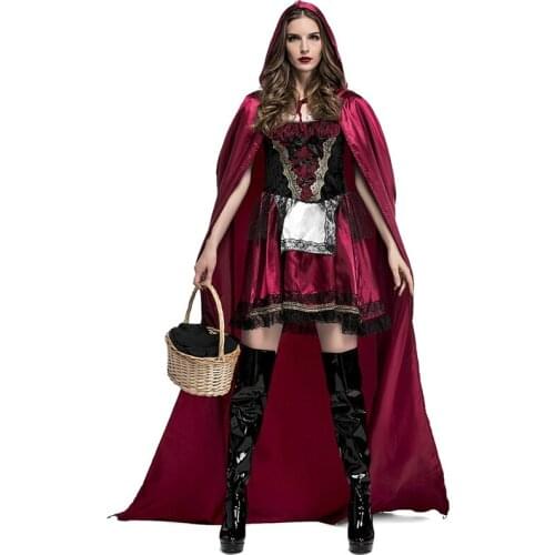 Dress Long Cape Set Little Red Riding Hood Costume Halloween Fantasia Performance Fairy Tale Cosplay Fancy Dress