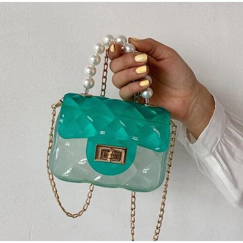 FANTASY 2021 Summer New Mini Silica Gel Handbags For Women Cute Pearl Handle Luxury Messenger Shoulder Bag Girl Stitching Color
