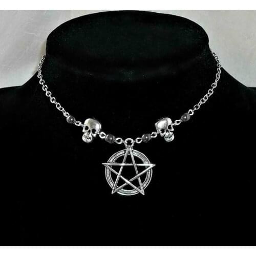Gothic Choker, Skull & Pentagram Choker, Goth Necklace, Wiccan Choker, Pentacle Necklace