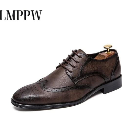 Luxury Classic Man Pointed Toe Dress Shoes Big Size Formal Oxfords Men Flats Lace-Up Bullock Men Casual Natural Leather Loafers2