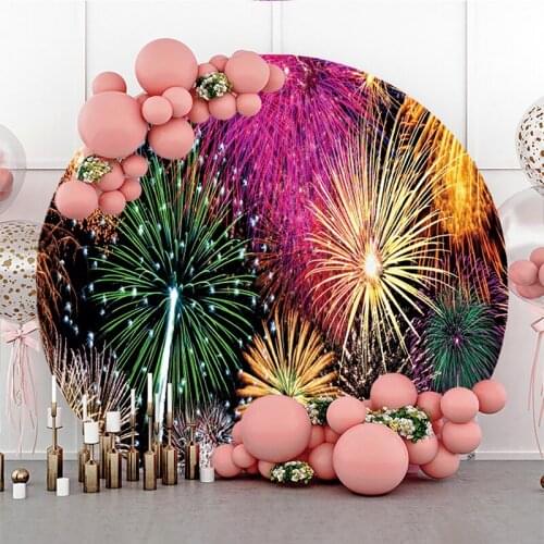 DAWNKNOW Round Circle Elastic Photography Background Backdrop Fireworks Holiday Celebrate Party Decoration Photo Live Studio