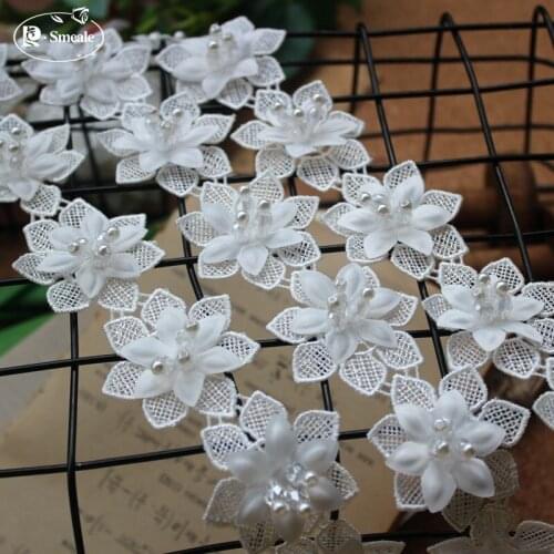 Exquisite beaded lace High quality net yarn Terylene stereoscopic embroidery flowers The bride wedding dress adornment RS2083